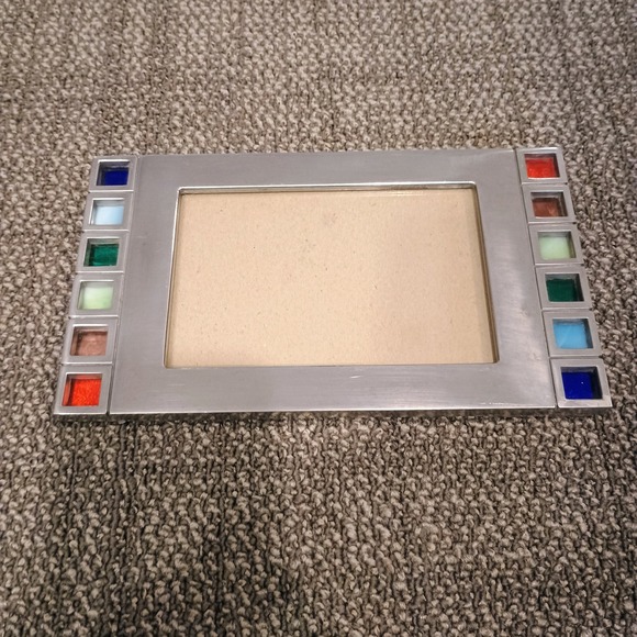 HB Group Other - Vintage 1998 HB Group Silver Metal Multi Color Glass 4x6 Picture Frame Modernist